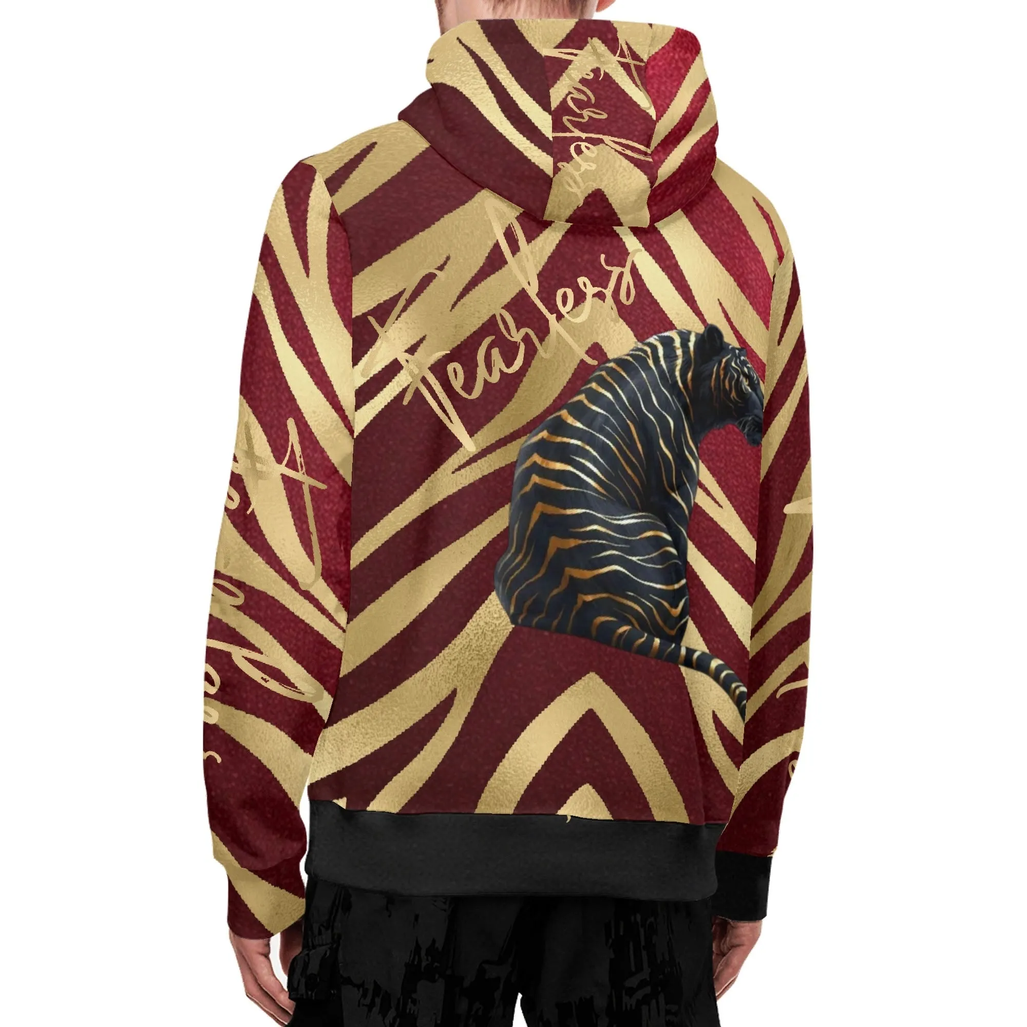 Black and Gold Tiger Graphic Gemstone Colored Fearless Graphic Full Zip Turtleneck Hoodie Streetwear