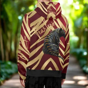 Black and Gold Tiger Graphic Gemstone Colored Fearless Graphic Full Zip Turtleneck Hoodie Streetwear