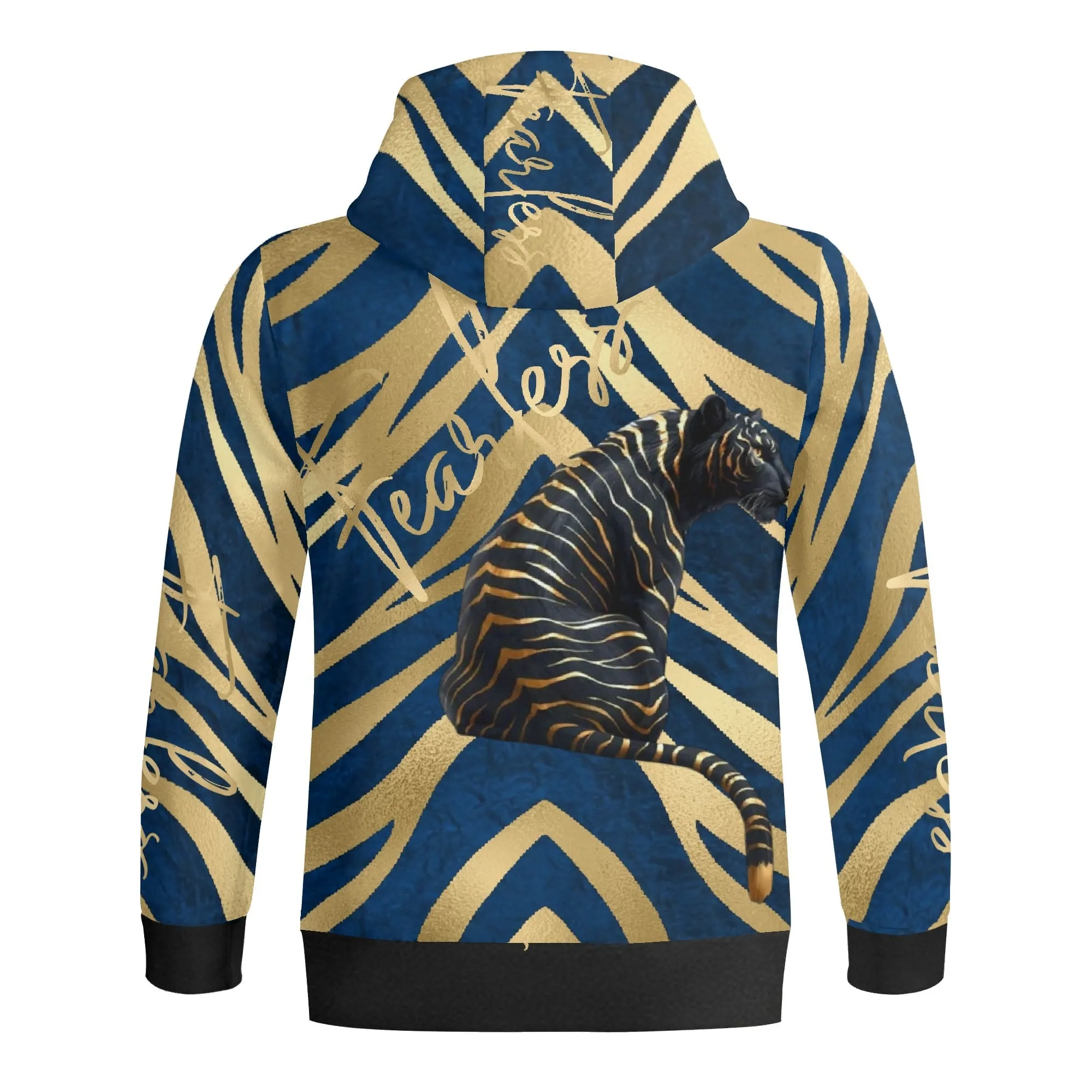 Black and Gold Tiger Graphic Gemstone Colored Fearless Graphic Full Zip Turtleneck Hoodie Streetwear