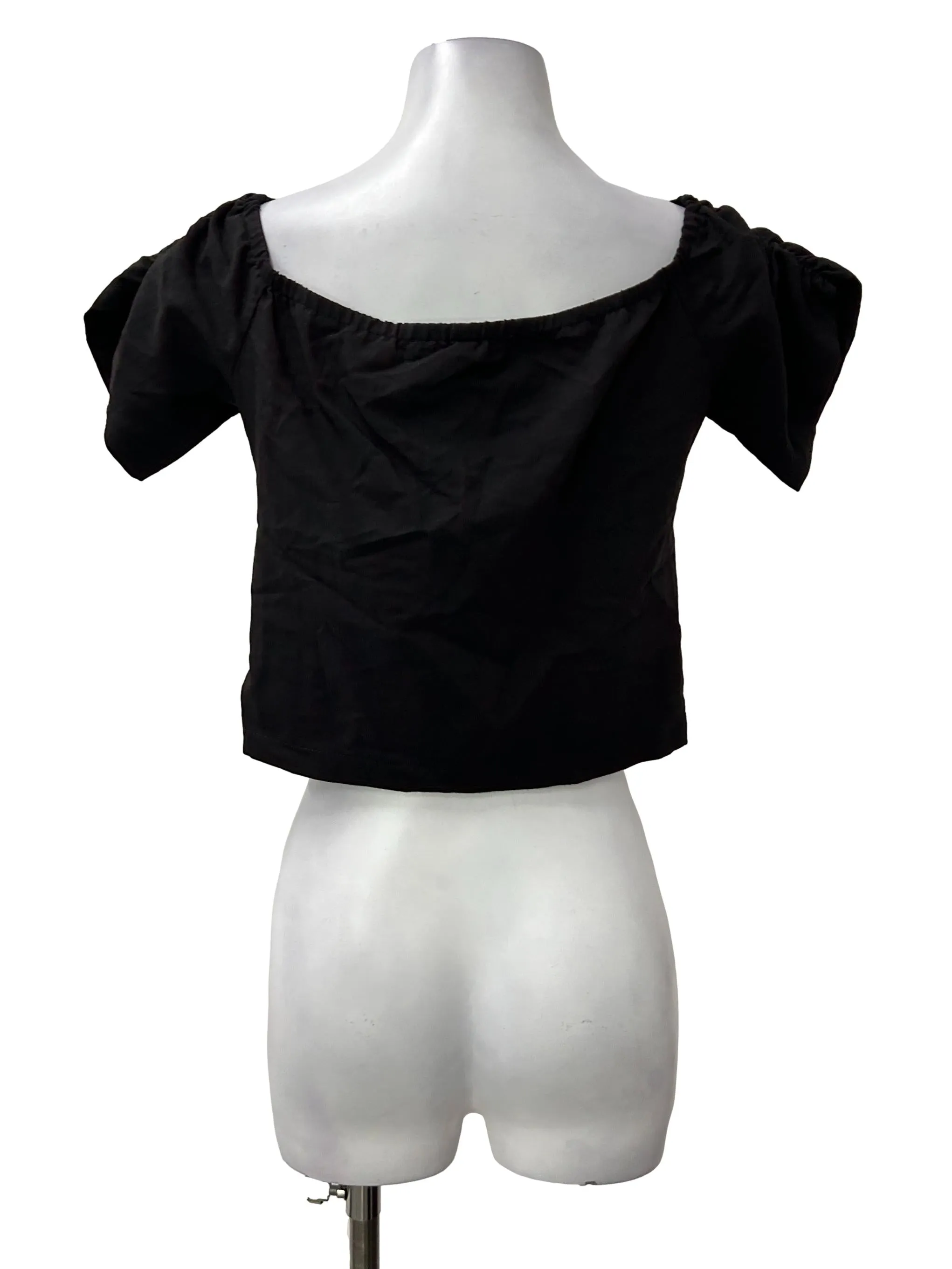 Black Cropped Ruched Top