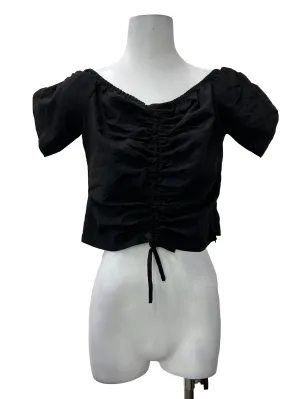 Black Cropped Ruched Top
