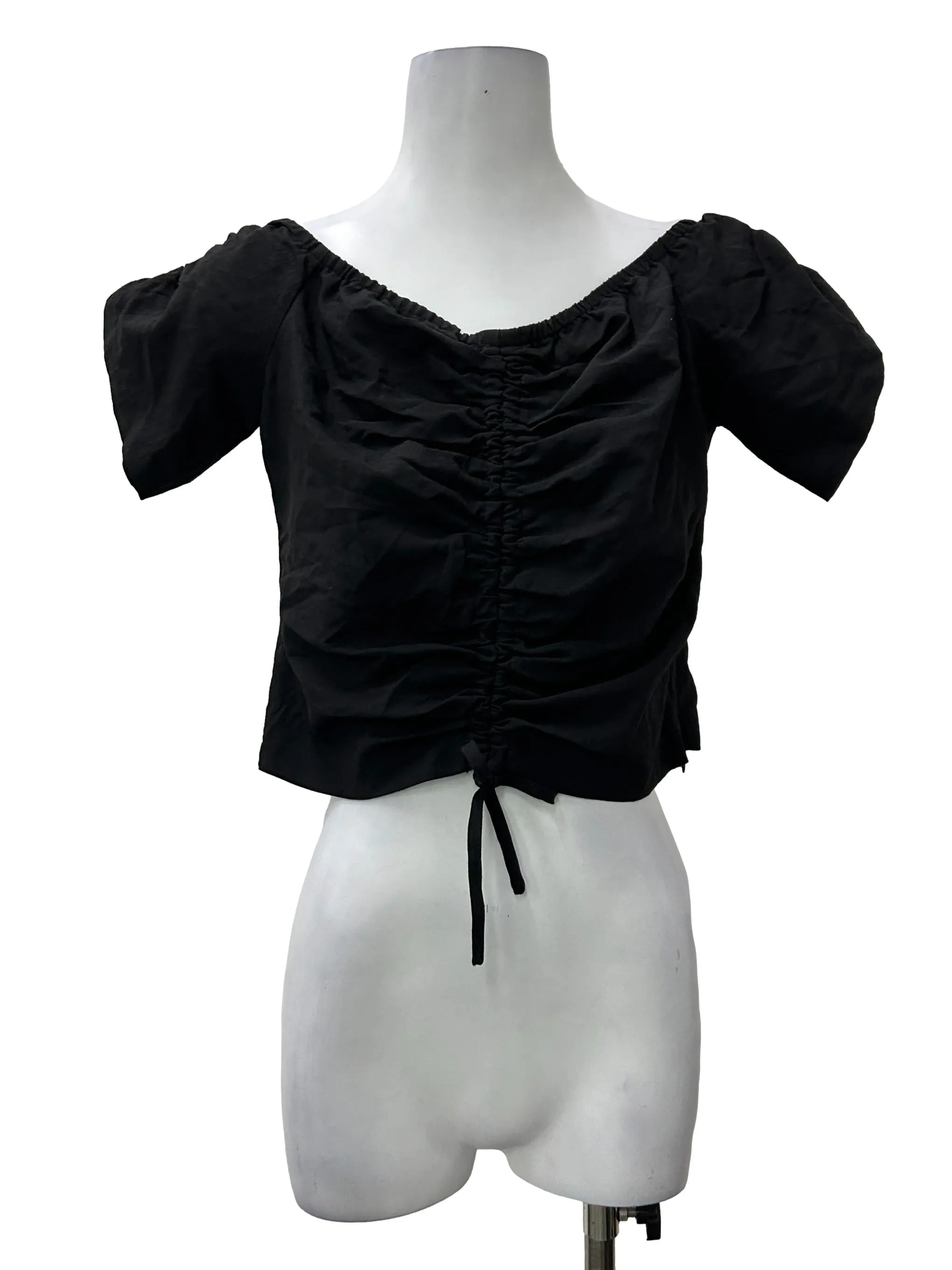 Black Cropped Ruched Top