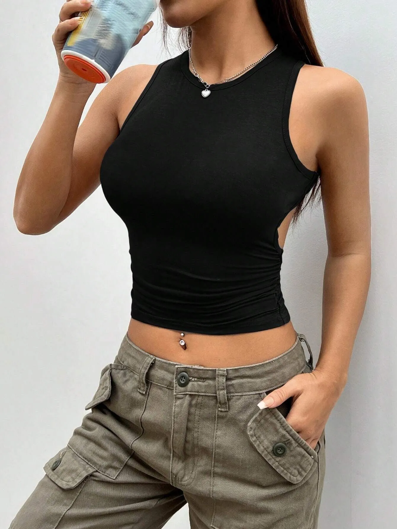 Black Cut Out Tank Top