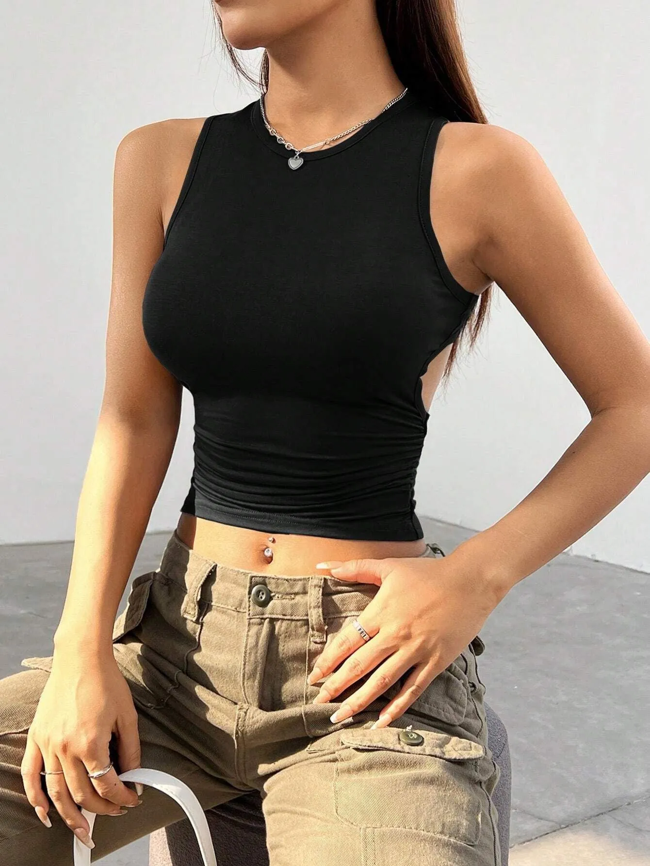 Black Cut Out Tank Top