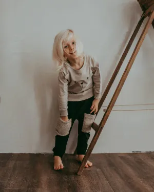 Black Fur Applique Joggers