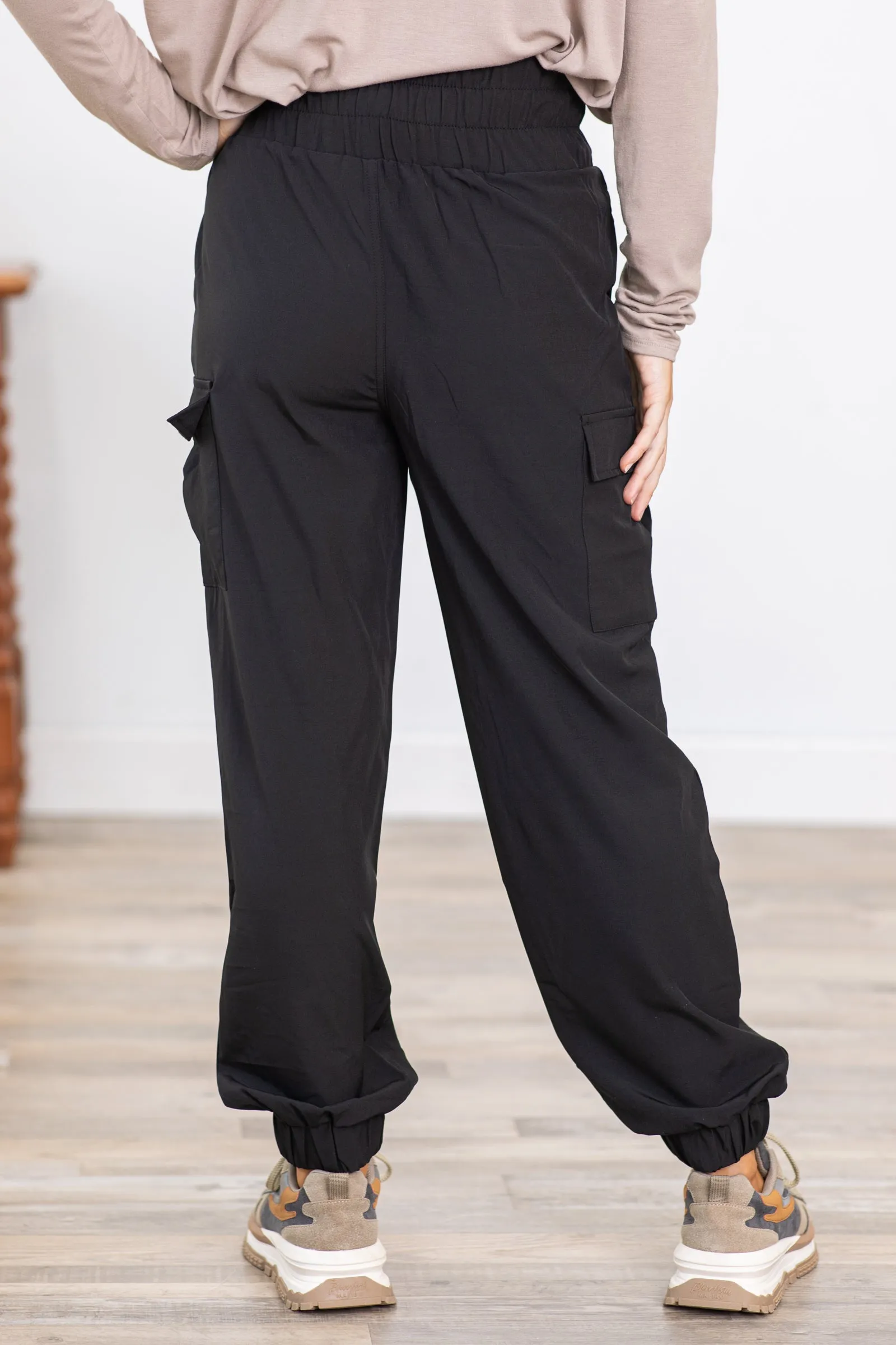 Black High Waist Cargo Pocket Active Joggers
