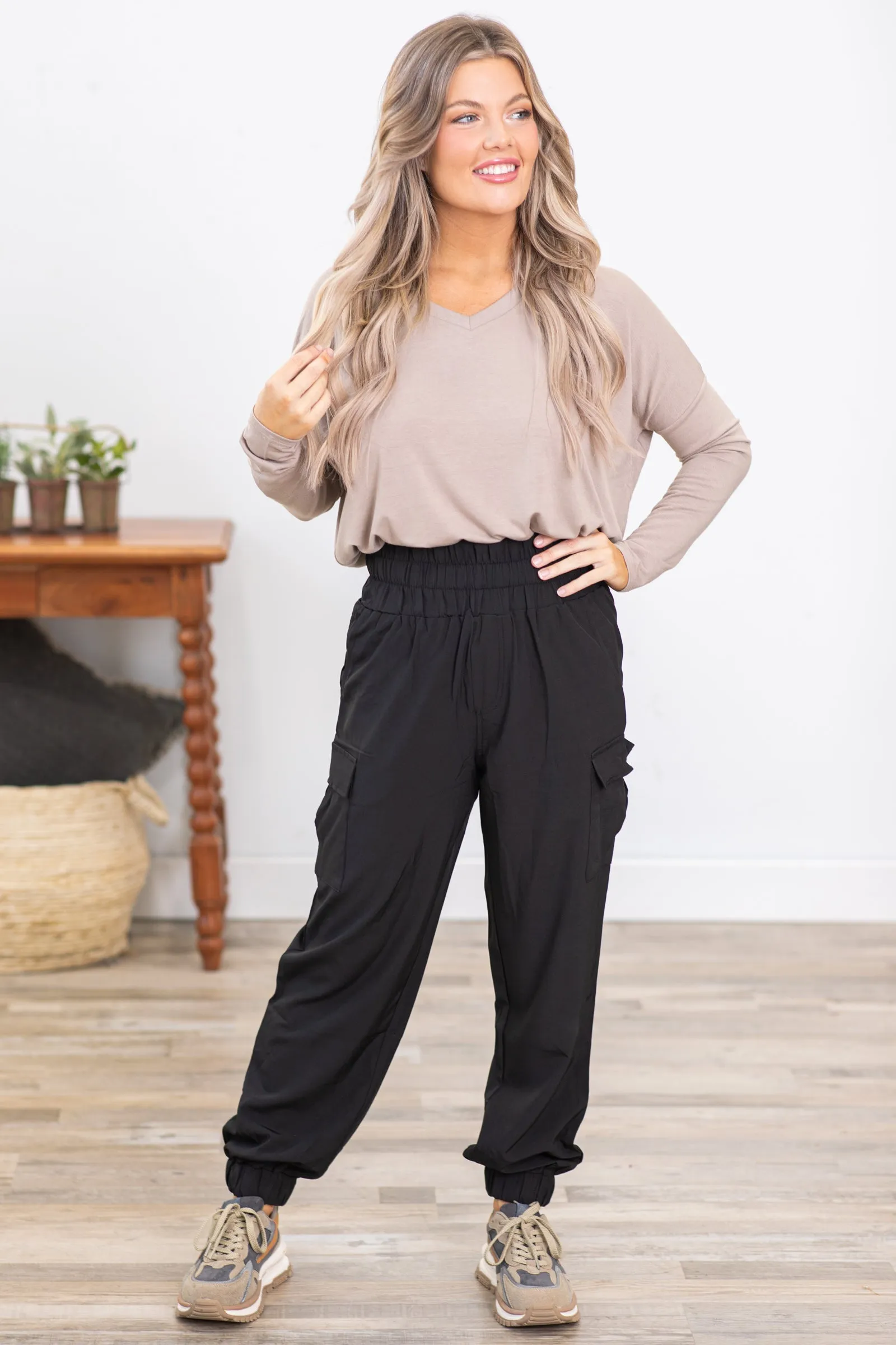 Black High Waist Cargo Pocket Active Joggers