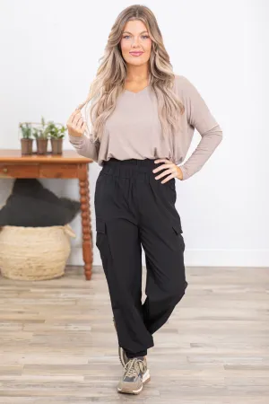 Black High Waist Cargo Pocket Active Joggers