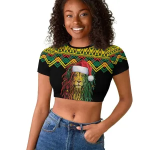 Black Jamaican Christmas Raglan Cropped T shirt Reggae Lion With Kente Pattern LT18