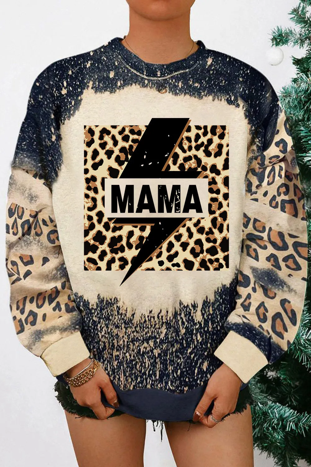 Black Lightning MAMA Graphic Leopard Bleached Sweatshirt