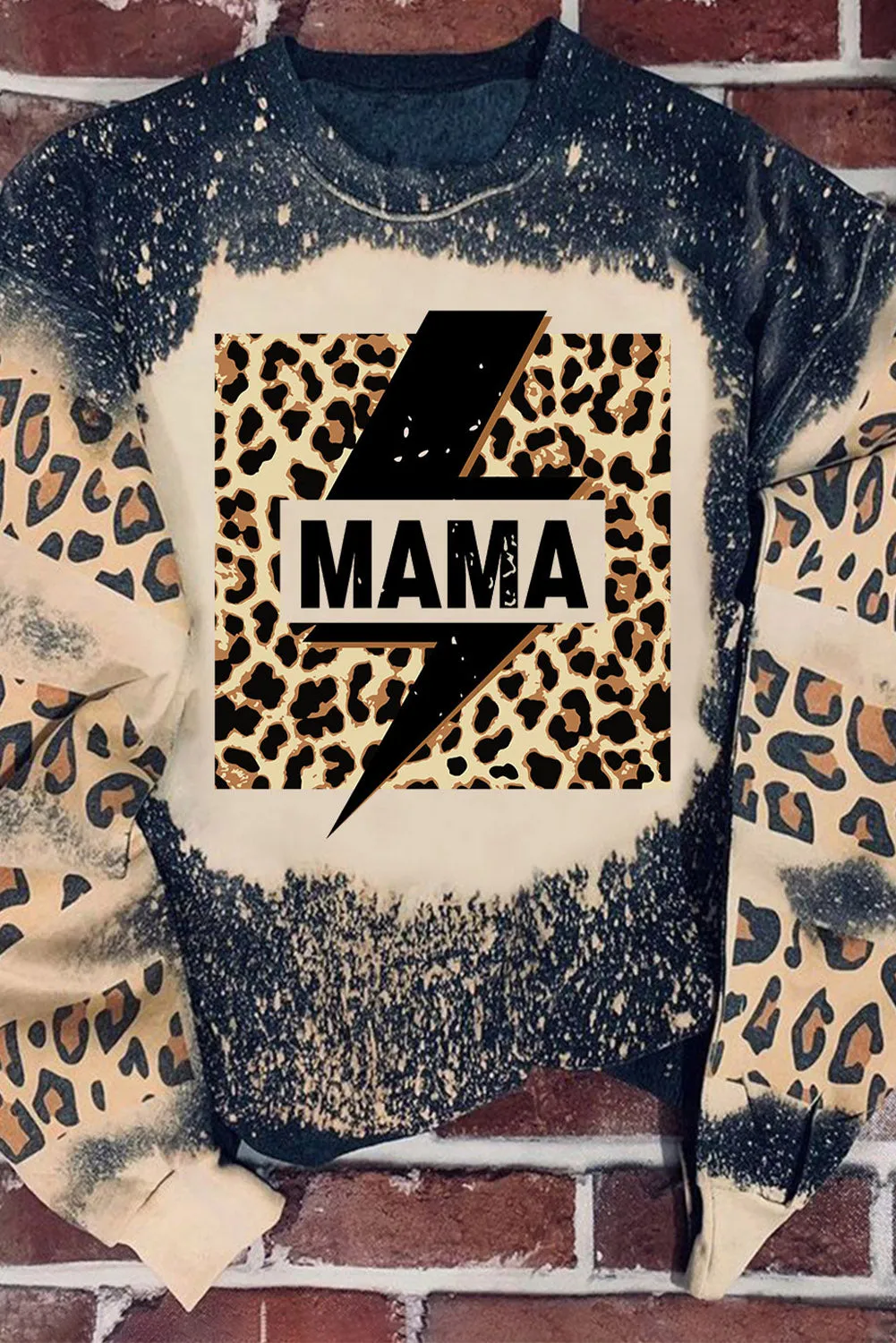 Black Lightning MAMA Graphic Leopard Bleached Sweatshirt
