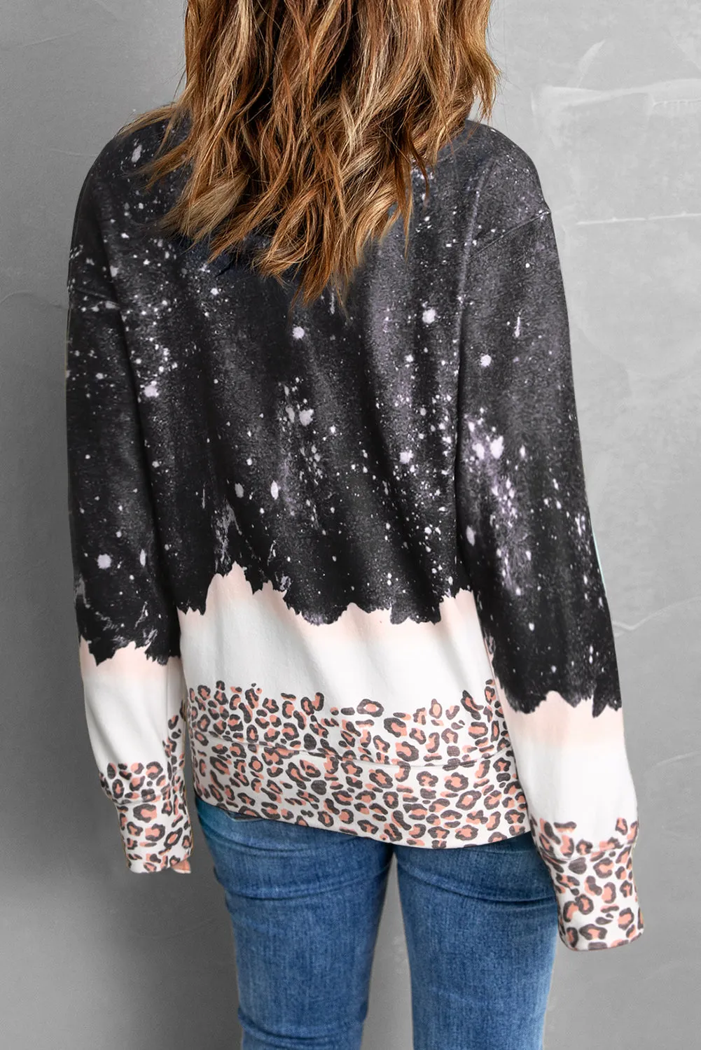 Black Lucky Clover Leopard Bleached Graphic Sweatshirt