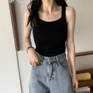 Black Square Neck Flat Tank Top