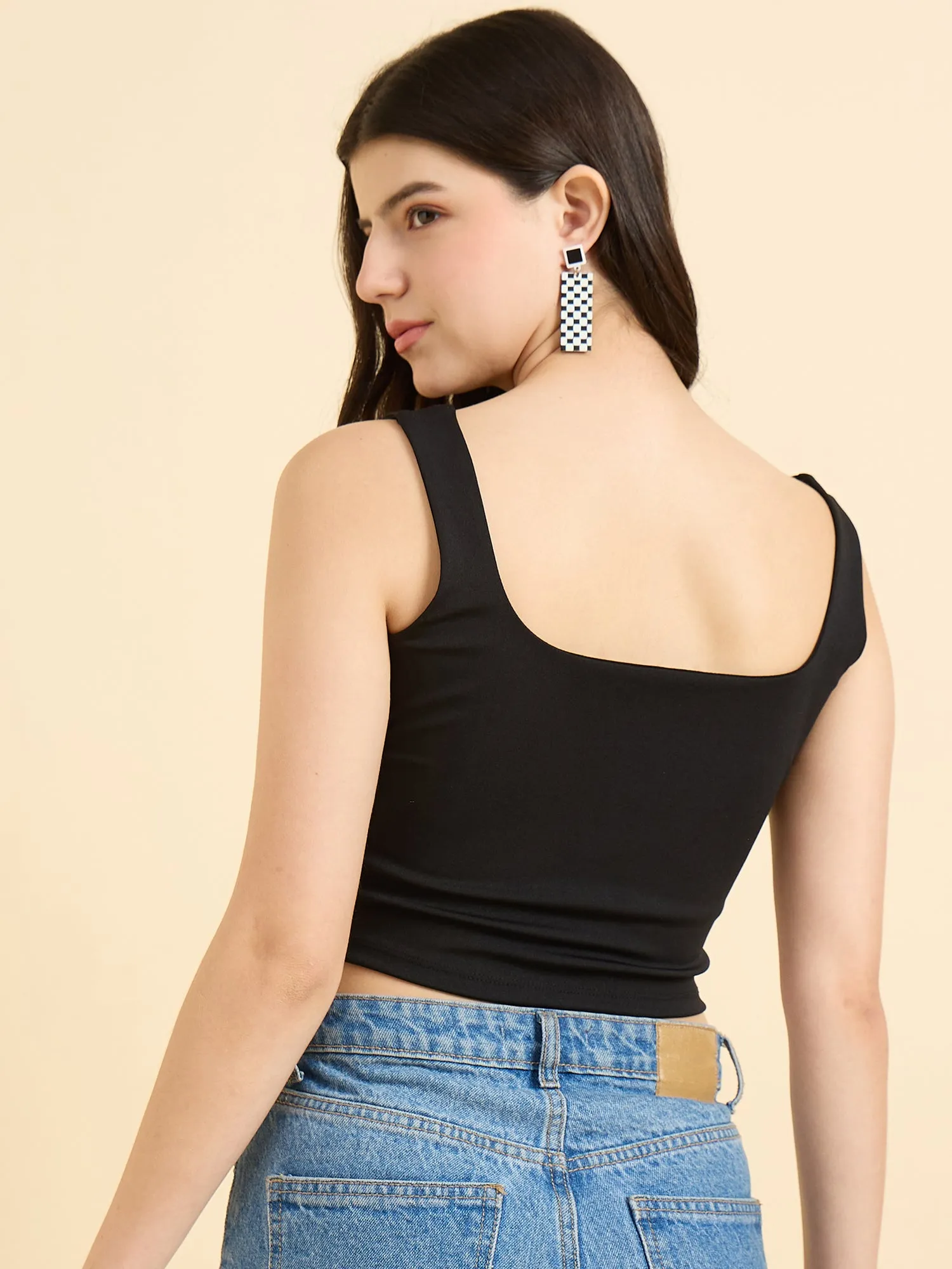 Black Square Neck Tank Top