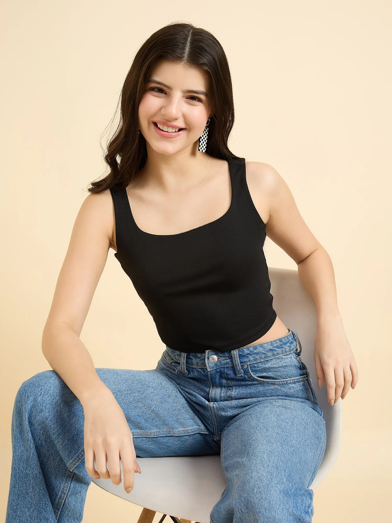 Black Square Neck Tank Top
