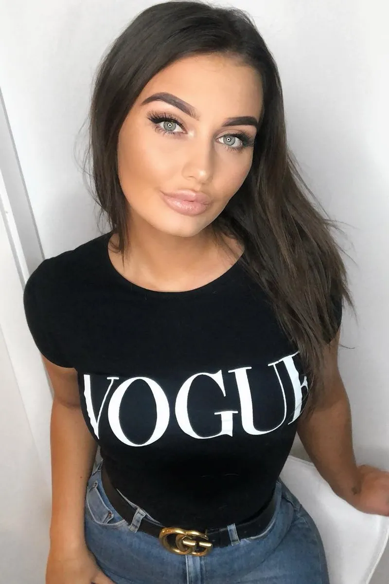 Black Vogue Slogan Top - Birda