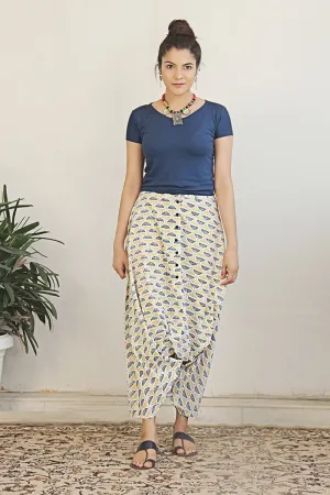 Block printed cotton harem pants in off-white