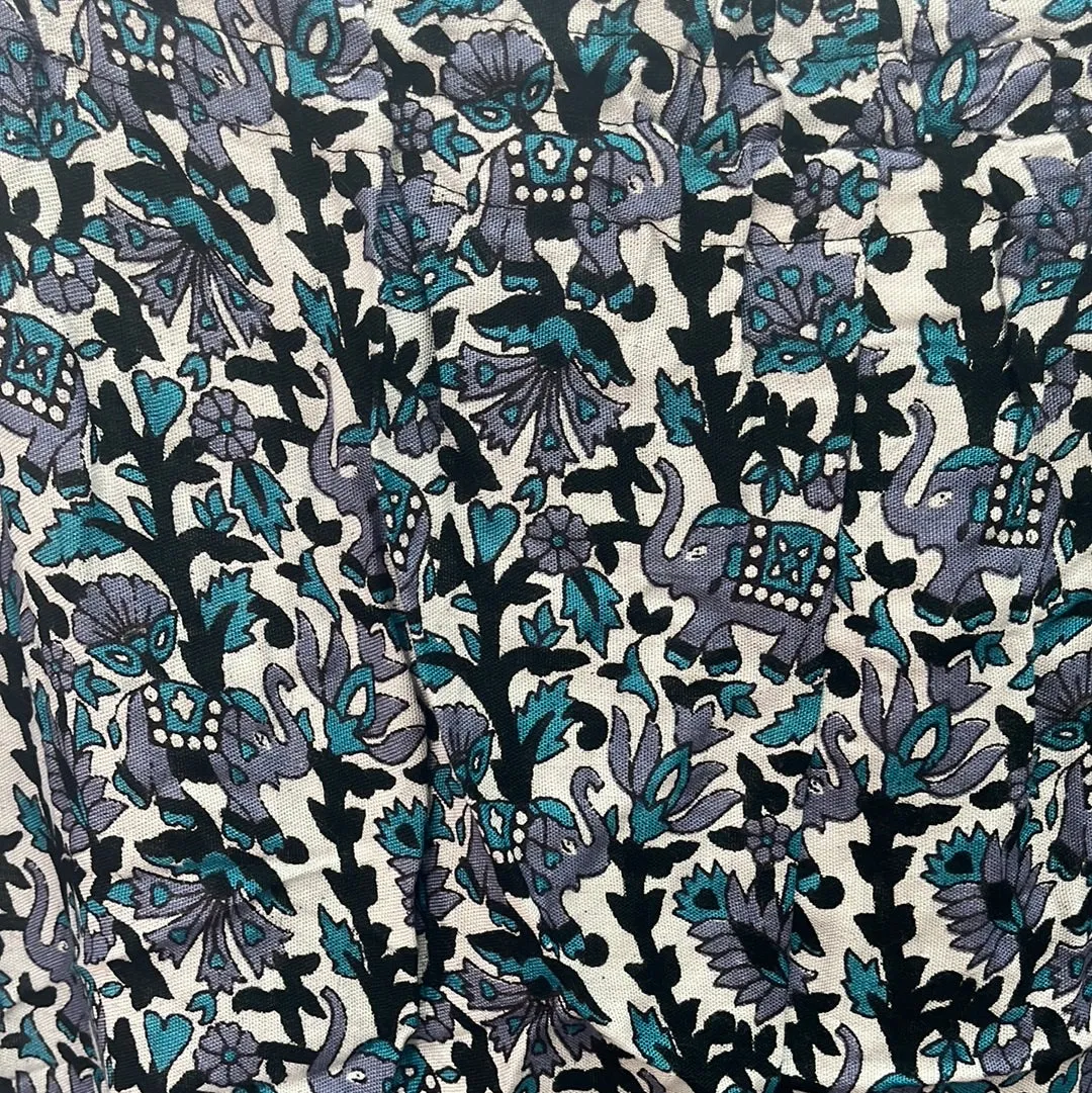 Blue and Gray Arabesque Elephant Print Harem Pants -- L