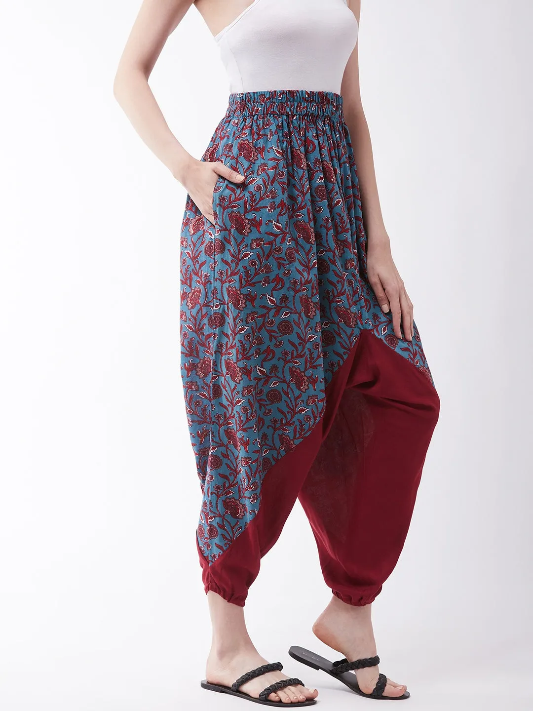 Blue-Maroon Kalamkari Harem Pant