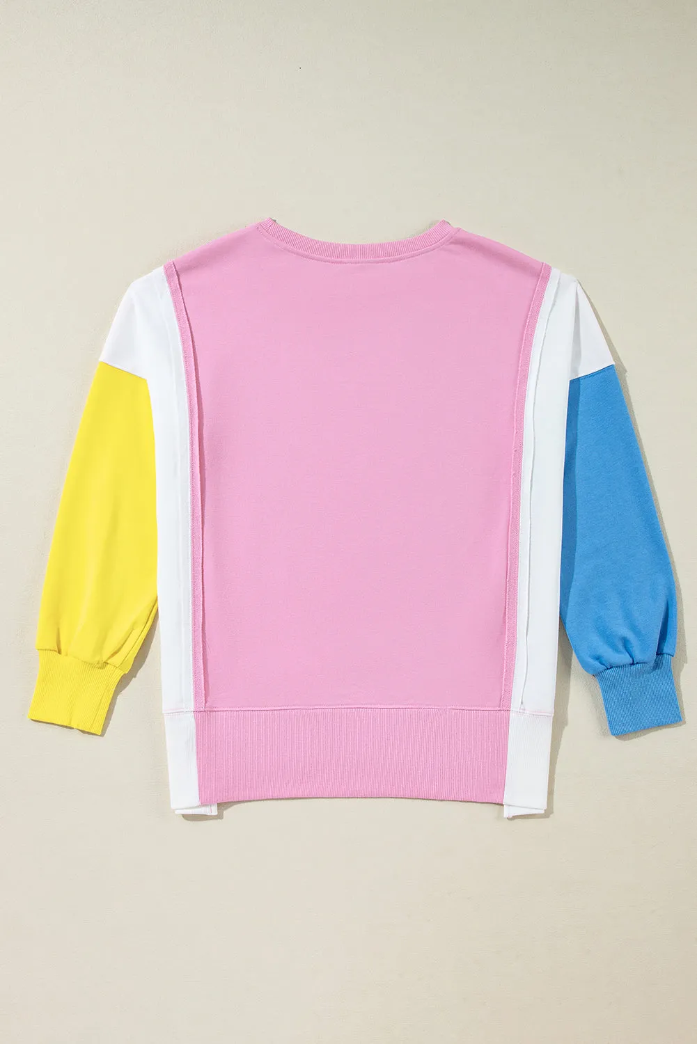 Bonbon Color Block Exposed Seam Side Slits Crewneck Sweatshirt