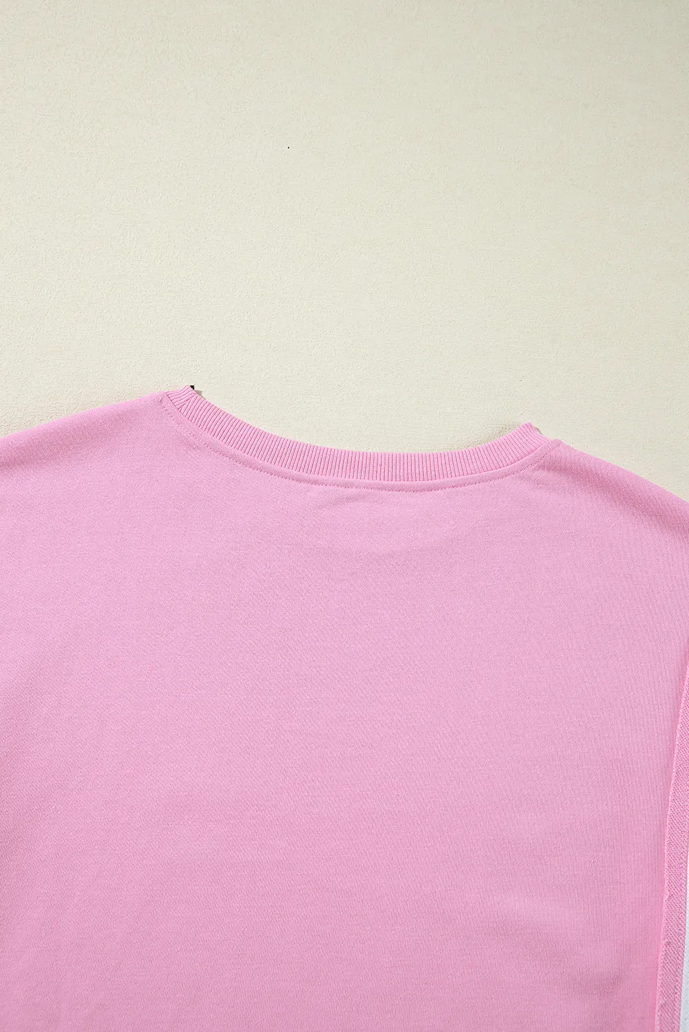 Bonbon Color Block Exposed Seam Side Slits Crewneck Sweatshirt