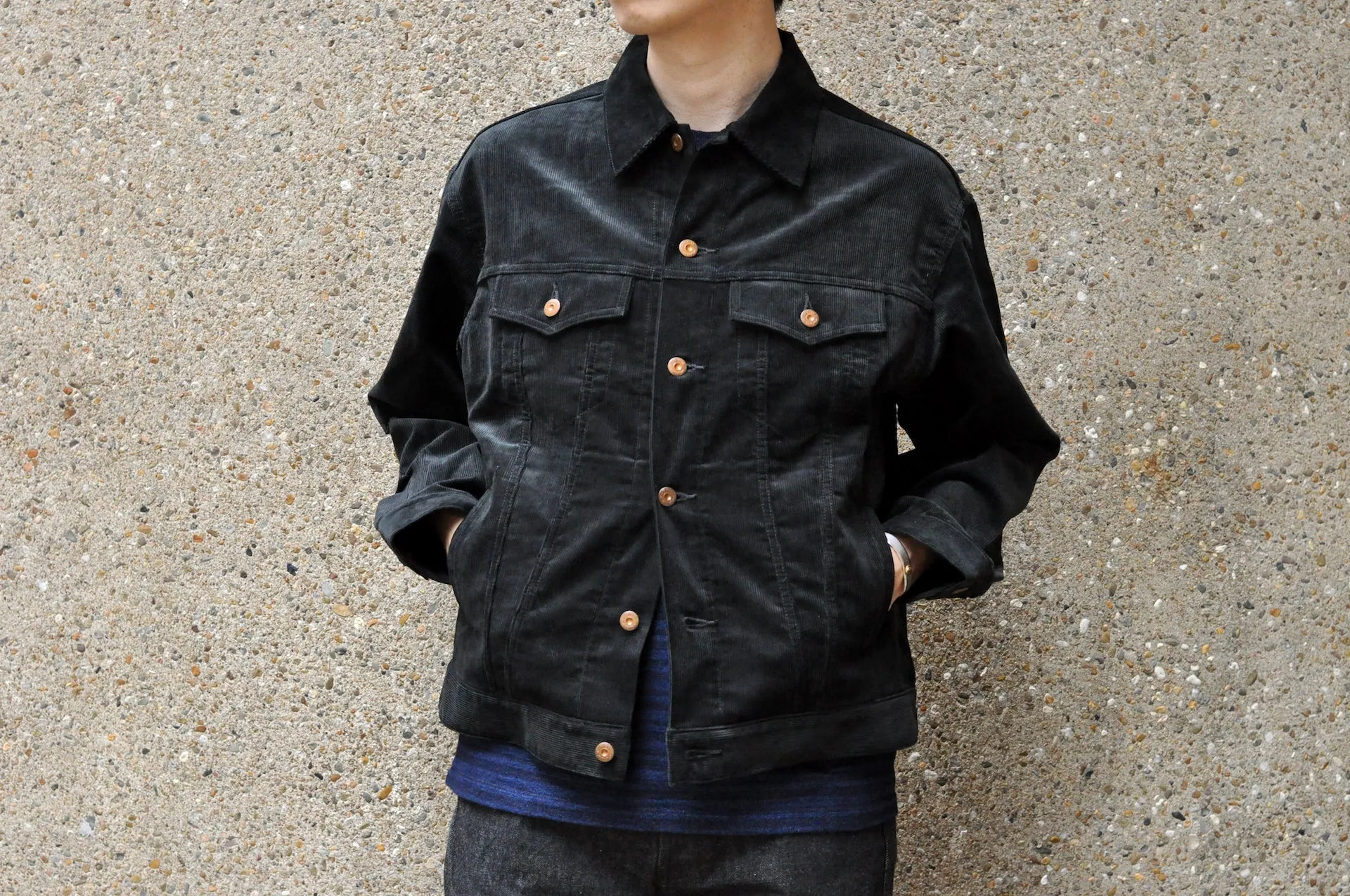 Boncoura Heavyweight Corduroy Trucker Jacket (Black)