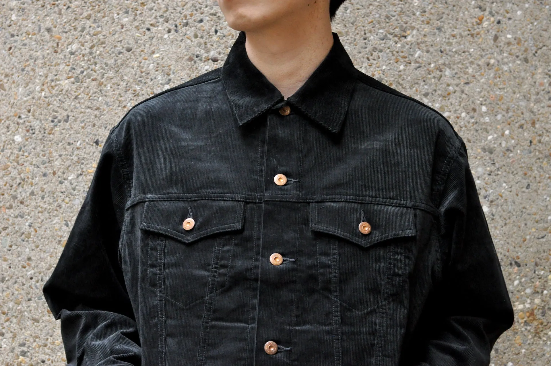 Boncoura Heavyweight Corduroy Trucker Jacket (Black)