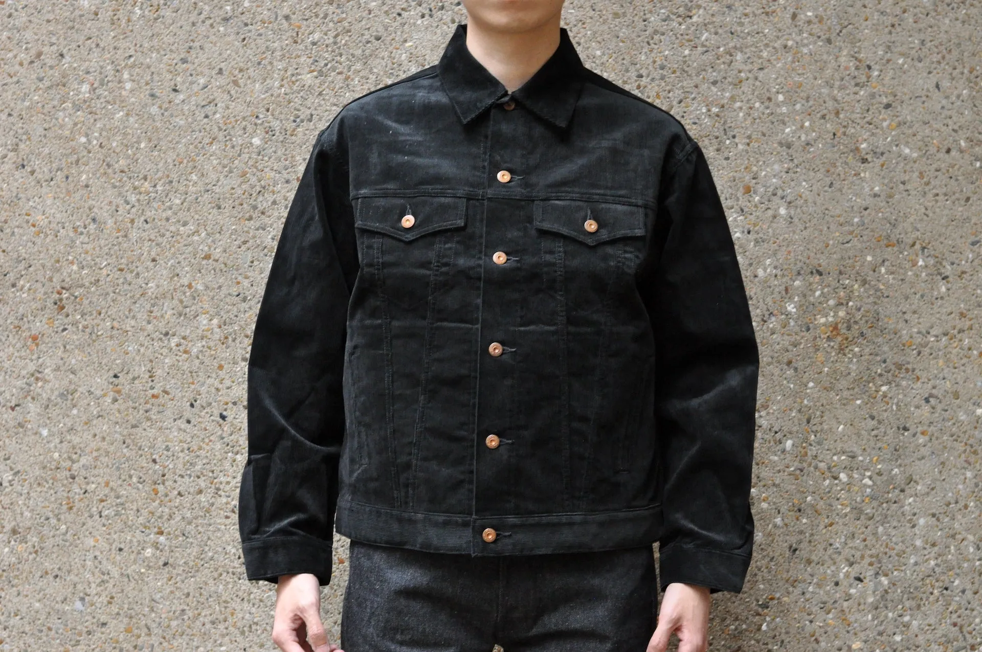 Boncoura Heavyweight Corduroy Trucker Jacket (Black)
