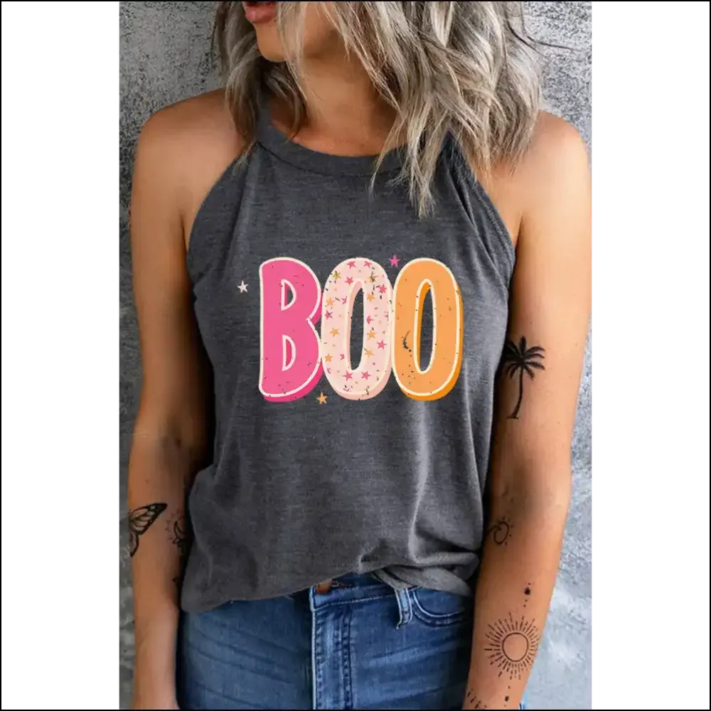 Boo-tiful Round Neck Sleeveless Graphic Tank Top