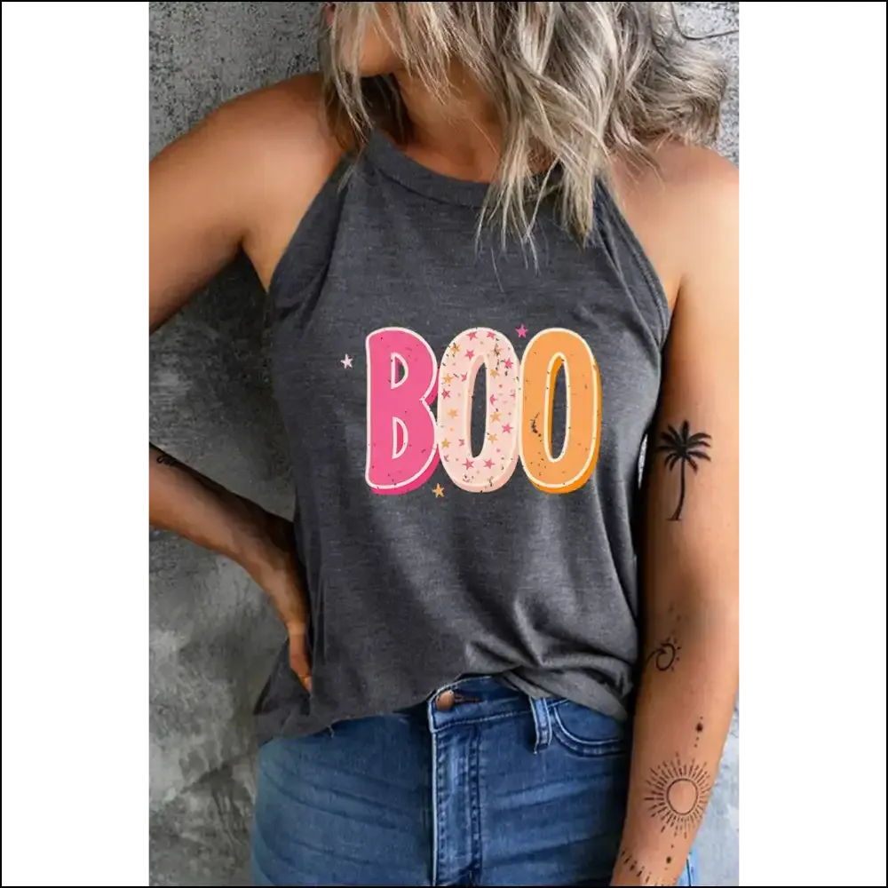 Boo-tiful Round Neck Sleeveless Graphic Tank Top