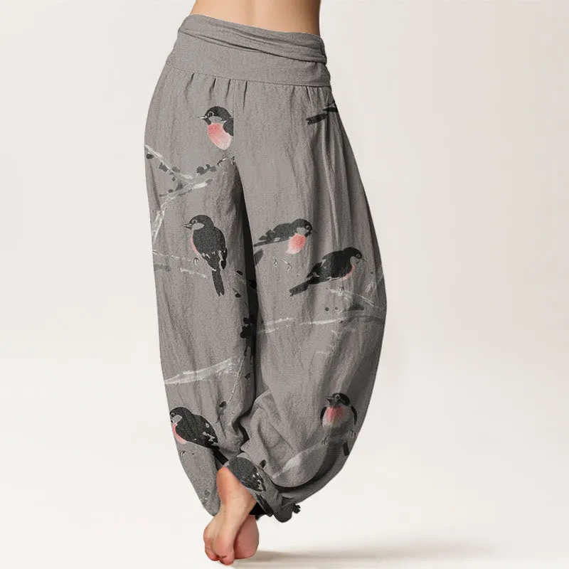 Buddha Stones Casual Bird Branches Pattern Women's Elastic Waist Harem Pants