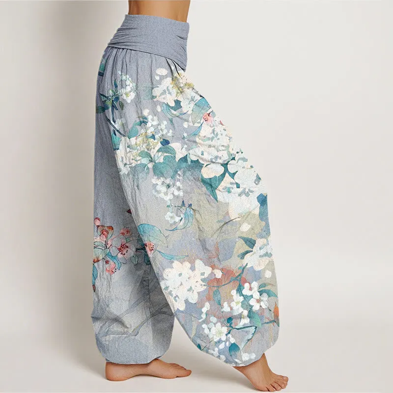 Buddha Stones Casual Branch Flower Butterfly Women's Elastic Waist Harem Pants