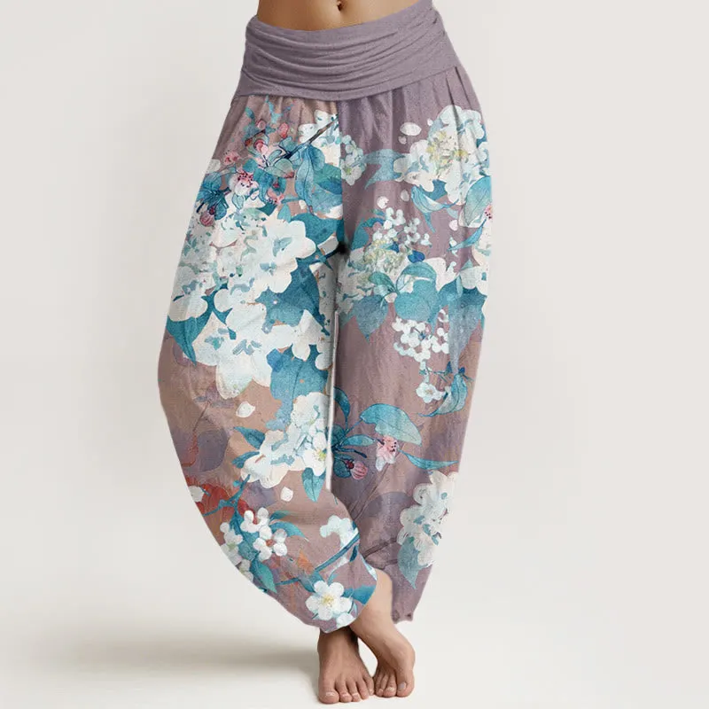 Buddha Stones Casual Branch Flower Butterfly Women's Elastic Waist Harem Pants