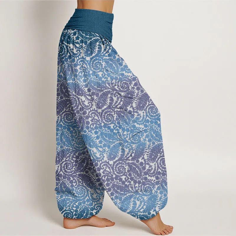 Buddha Stones Casual Geometric Rotating Flower Leaves Women's Elastic Waist Harem Pants