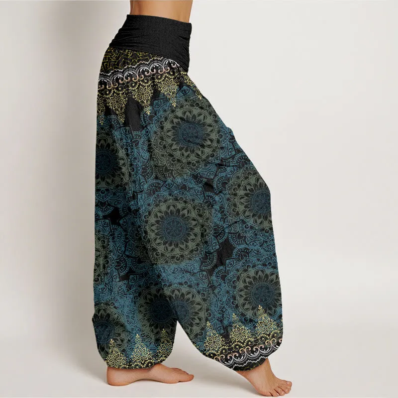 Buddha Stones Triangular Mandala Patterns Women's Elastic Waist Harem Pants
