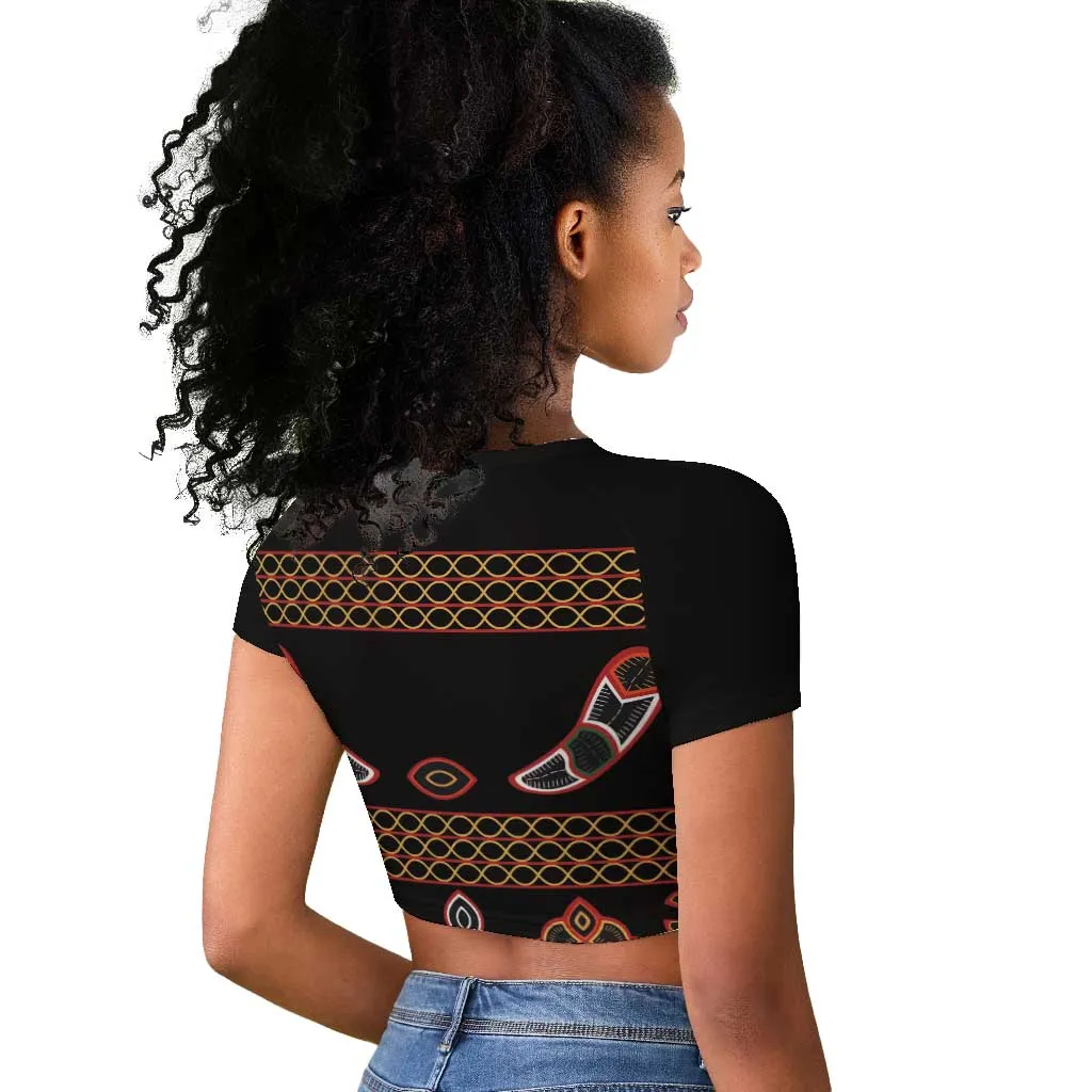 Cameroon Traditional Toghu Pattern Raglan Cropped T shirt LT15