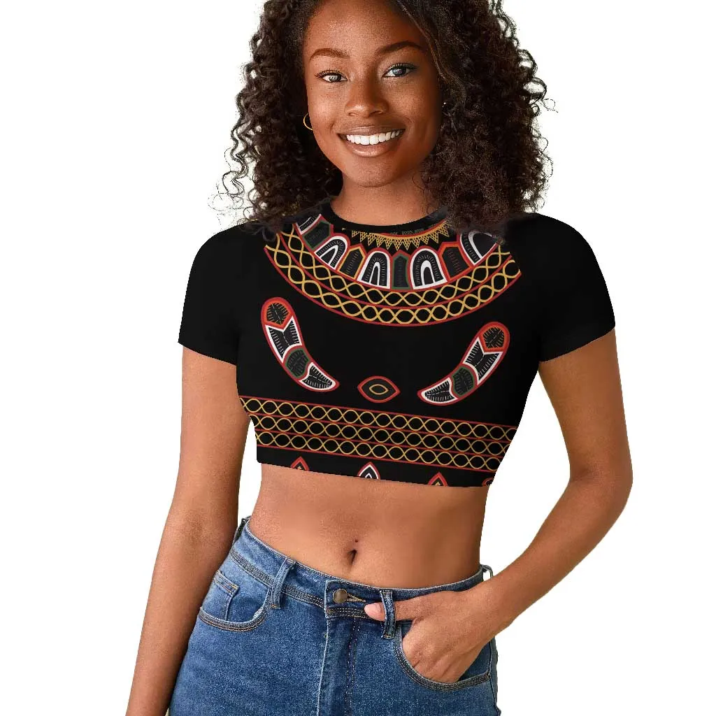 Cameroon Traditional Toghu Pattern Raglan Cropped T shirt LT15
