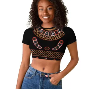 Cameroon Traditional Toghu Pattern Raglan Cropped T shirt LT15