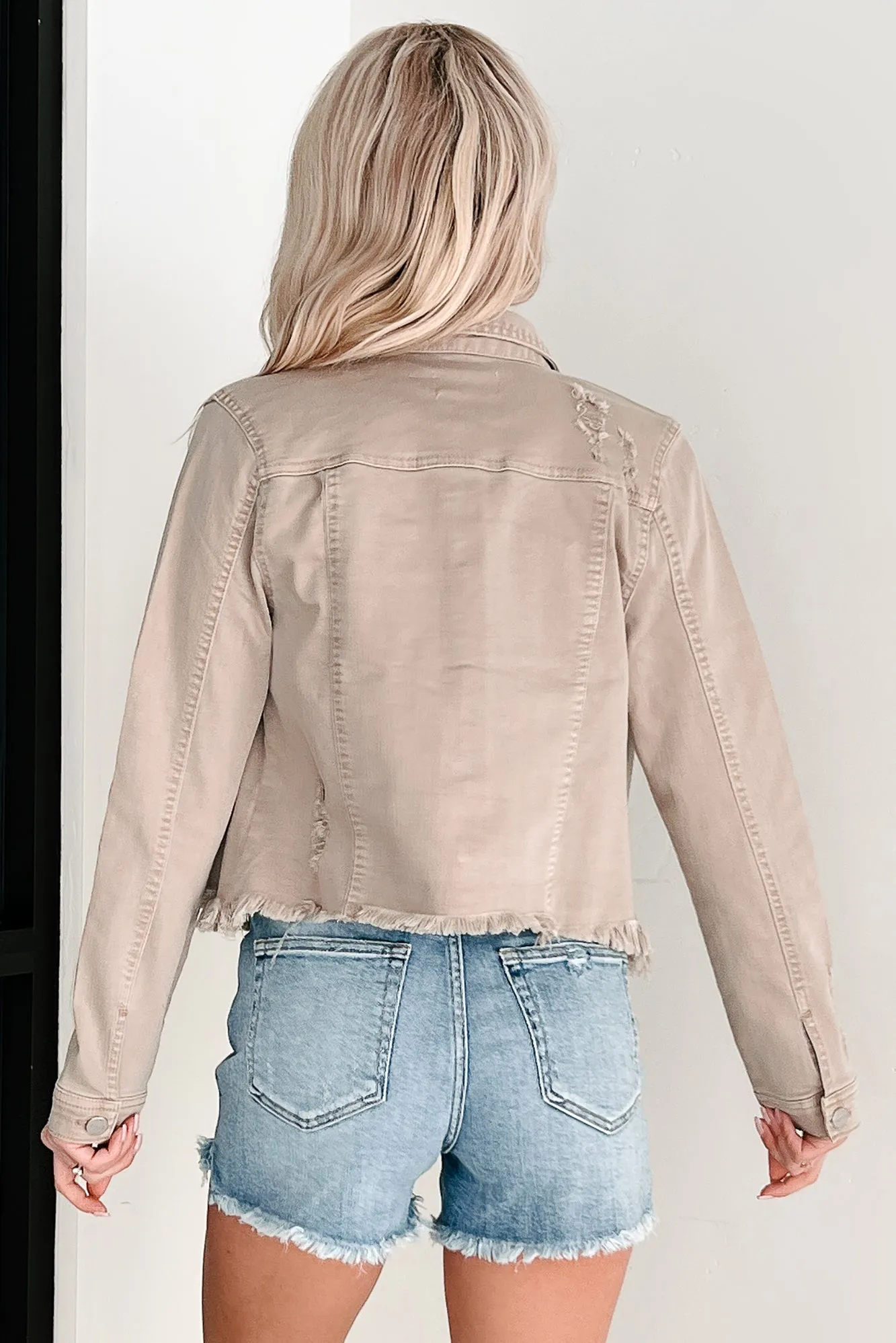 Casual Coolness Raw Hem Denim Jacket (Taupe)