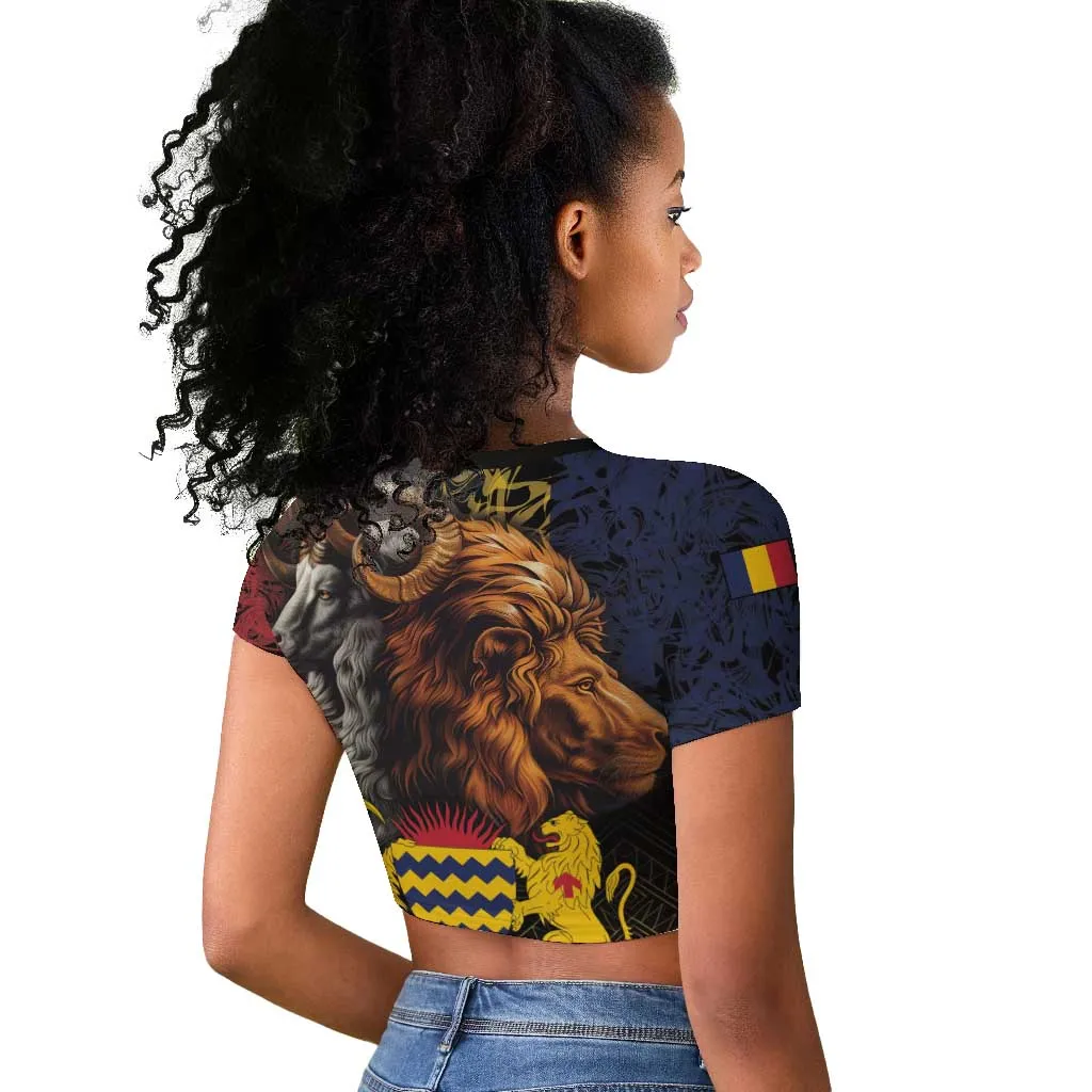 Chad Independence Day 1960 Raglan Cropped T shirt Tchad Goat and Lion African Pattern LT01