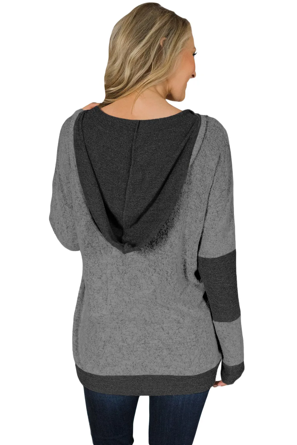 Charcoal V Neck Patchwork Design Hoodie