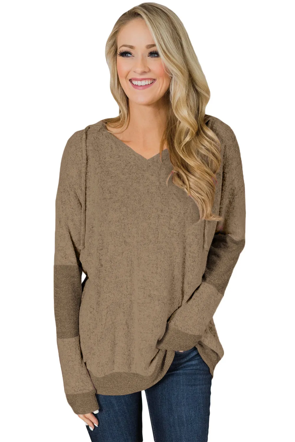 Charcoal V Neck Patchwork Design Hoodie