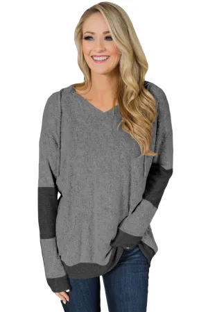 Charcoal V Neck Patchwork Design Hoodie