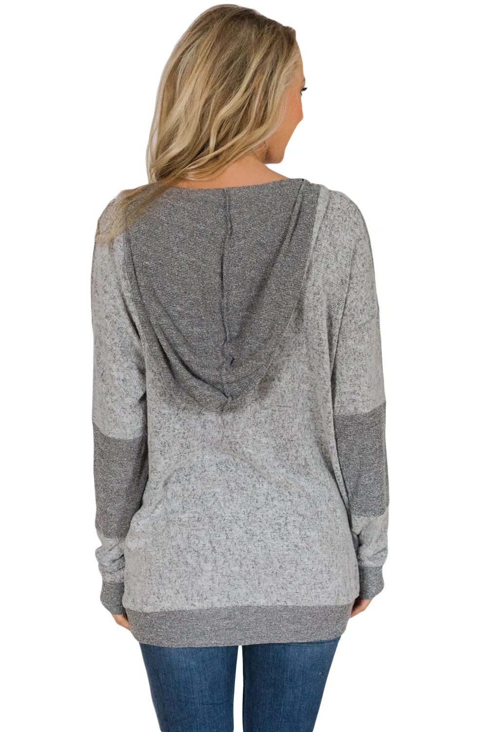 Charcoal V Neck Patchwork Design Hoodie