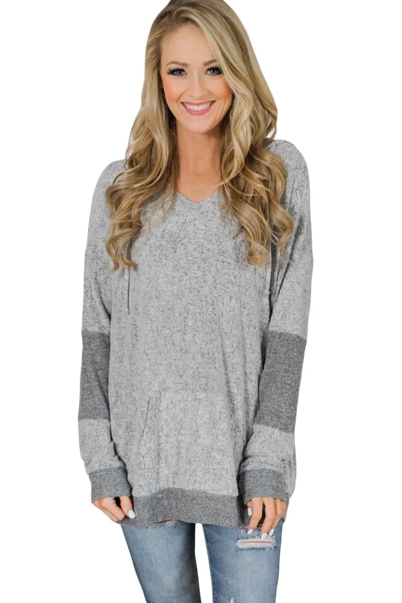 Charcoal V Neck Patchwork Design Hoodie