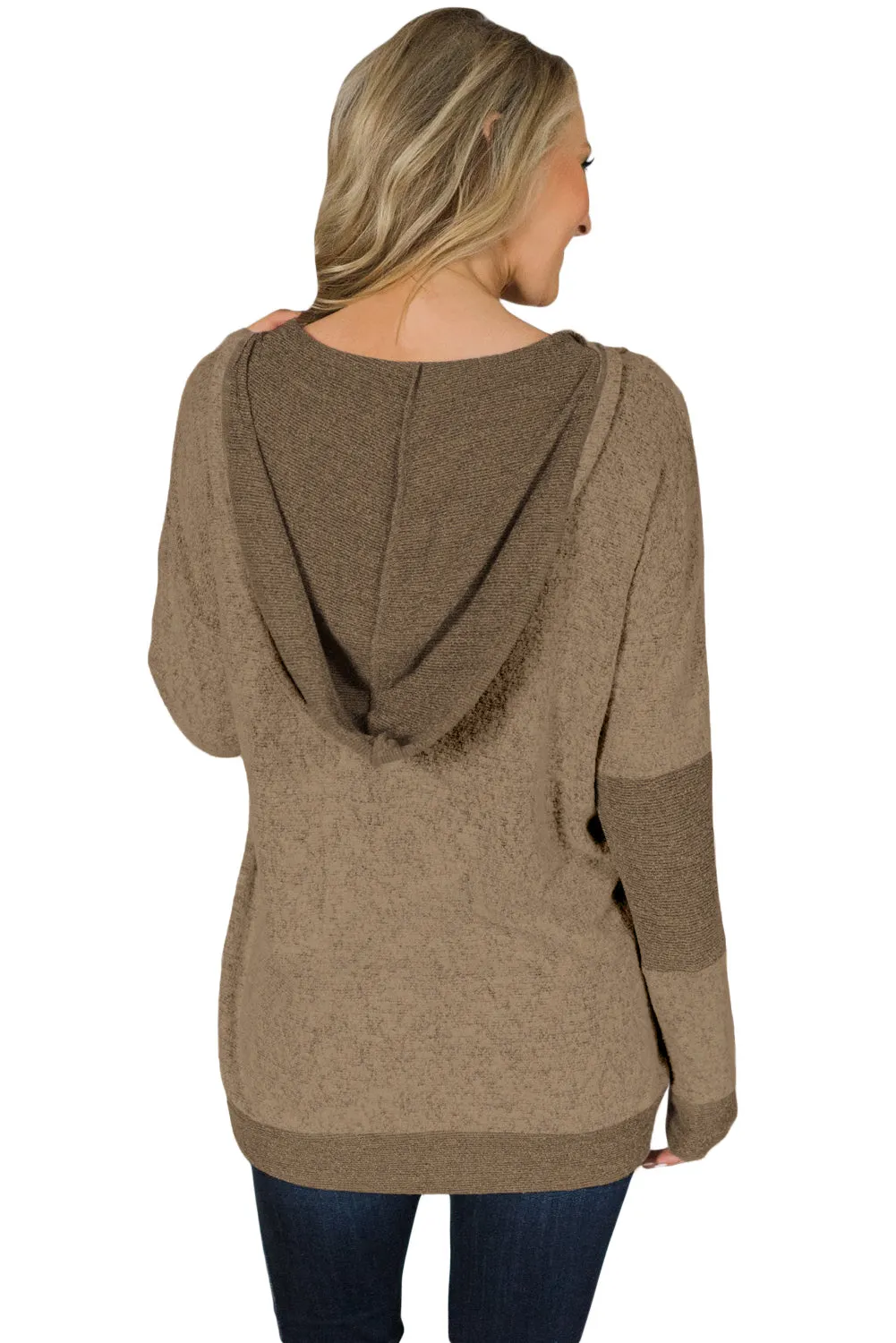 Charcoal V Neck Patchwork Design Hoodie