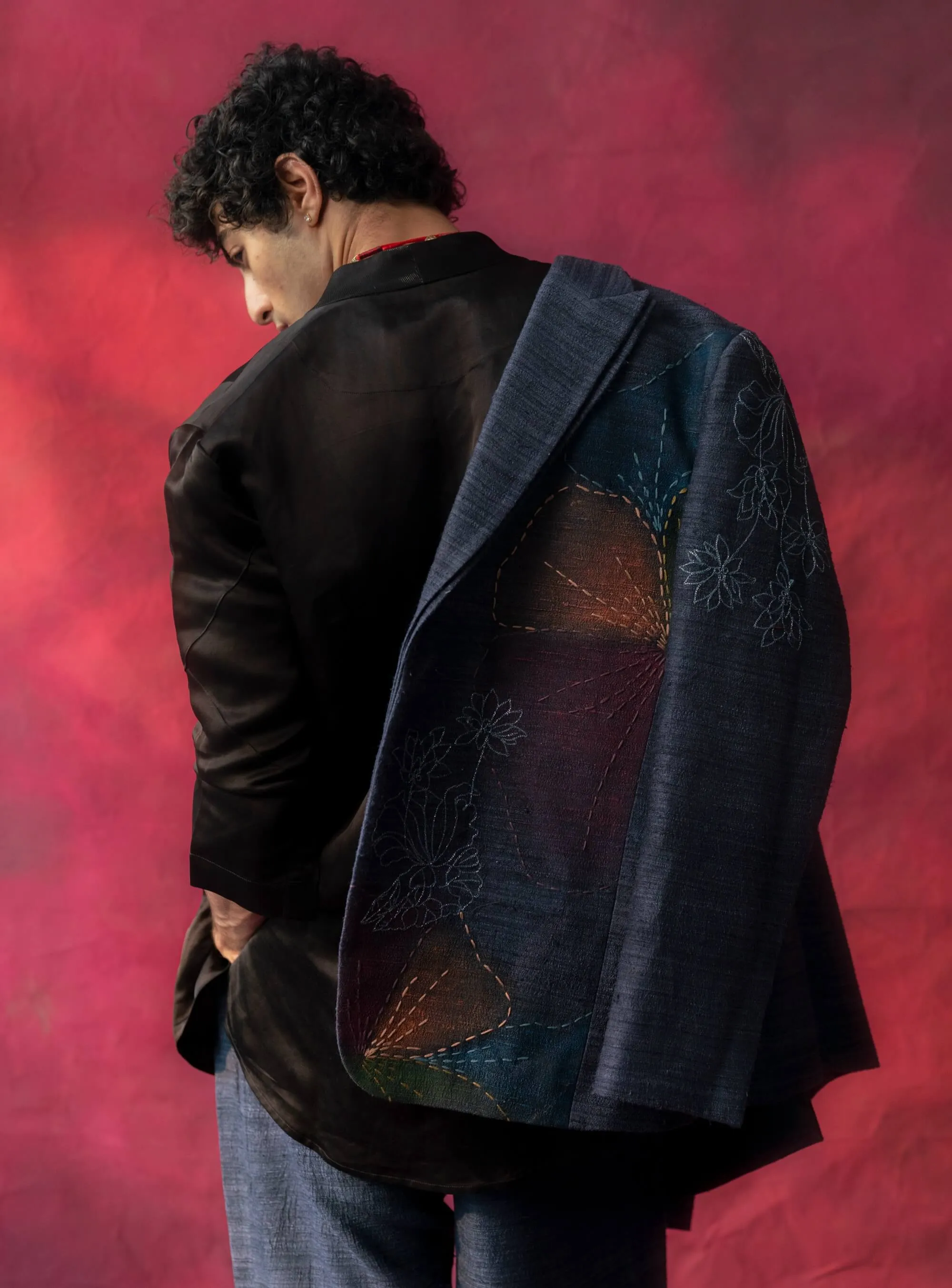 Chrysanthemum midnight blue blazer and trousers