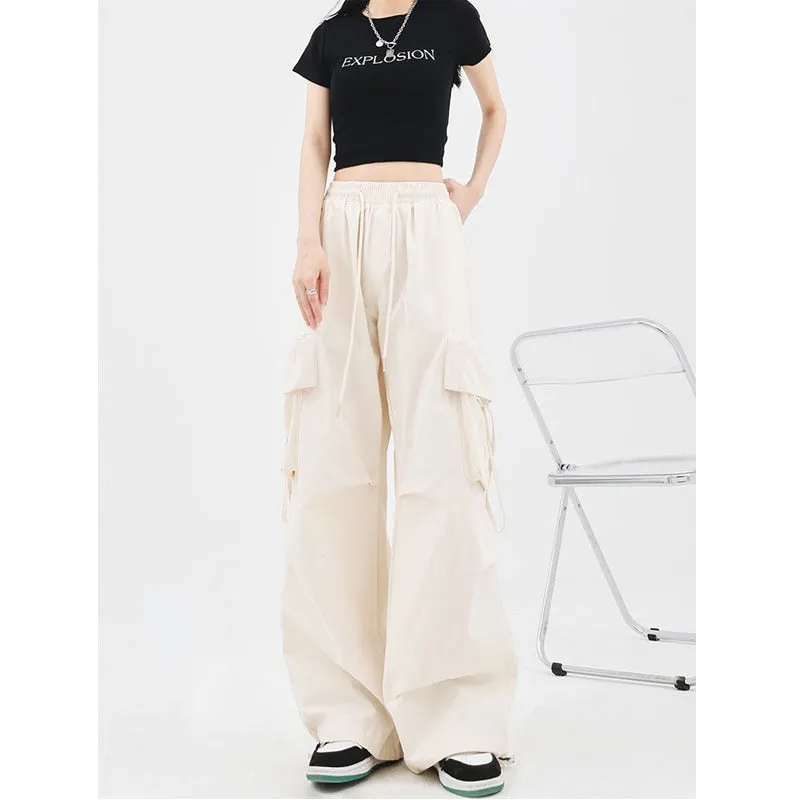 CityHottie - Harajuku Y2k Wide Cargo Pants Women Baggy Hip Hop Style Black Parachute Pants Pink Oversized Joggers Korean Streetwear