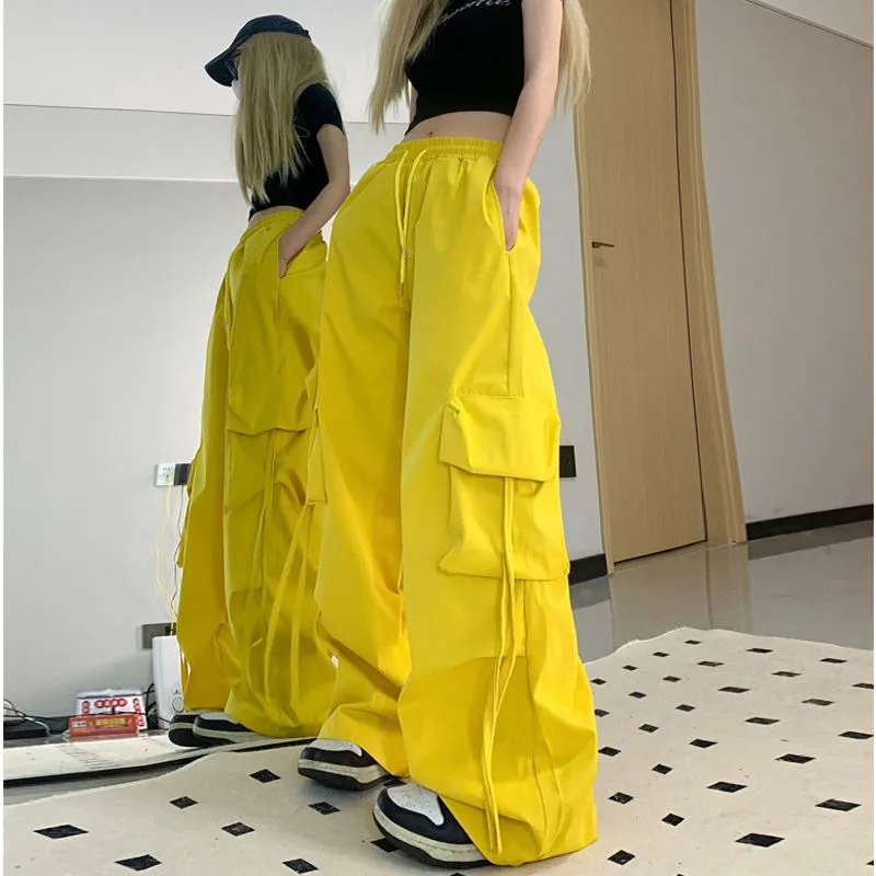 CityHottie - Harajuku Y2k Wide Cargo Pants Women Baggy Hip Hop Style Black Parachute Pants Pink Oversized Joggers Korean Streetwear