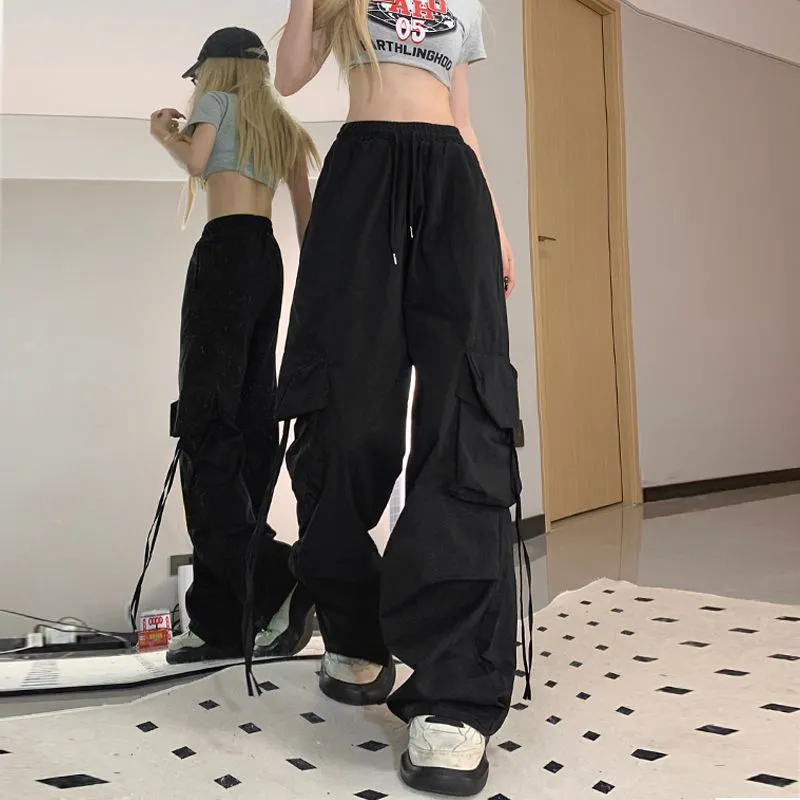 CityHottie - Harajuku Y2k Wide Cargo Pants Women Baggy Hip Hop Style Black Parachute Pants Pink Oversized Joggers Korean Streetwear